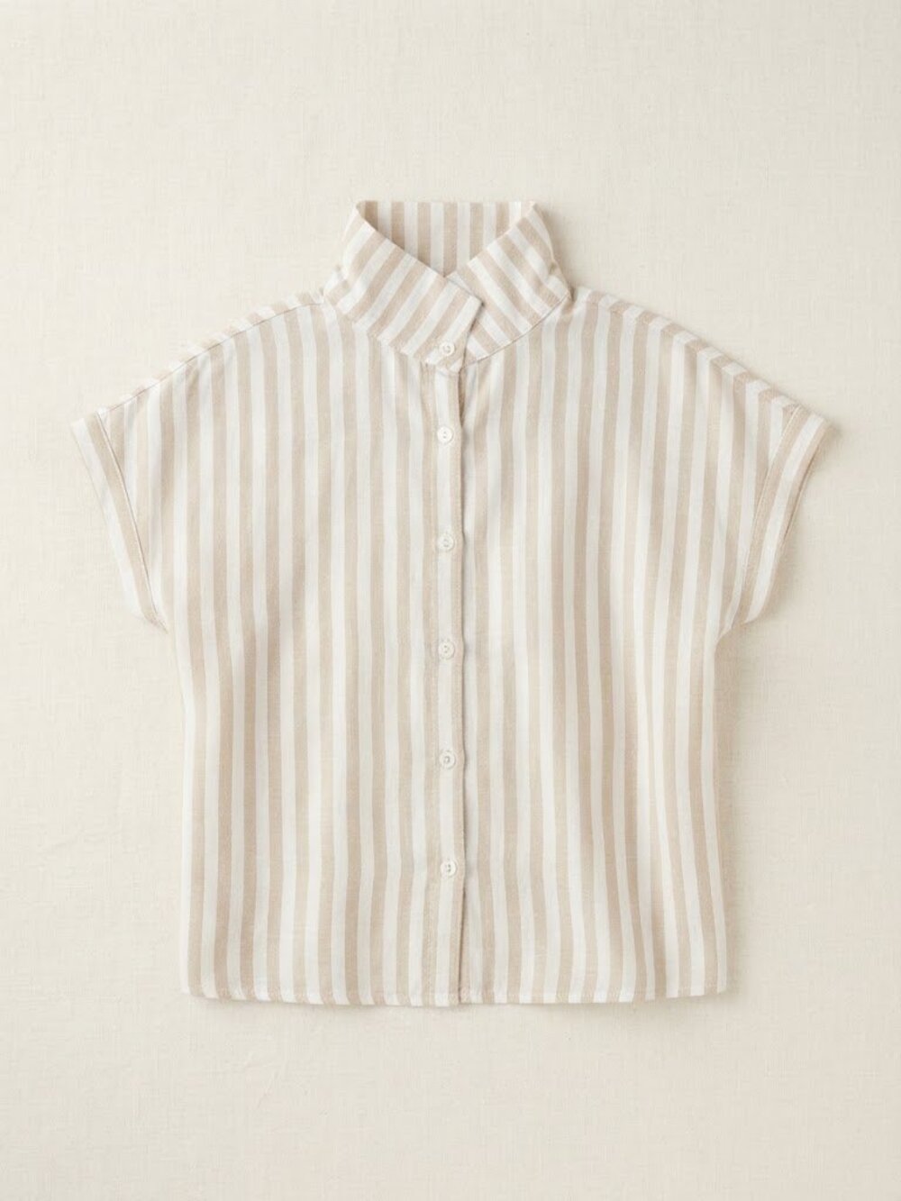 Beige & White Striped Linen-Blend Short-Sleeve Top - Size Small